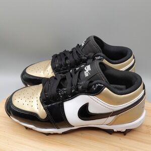 Nike Cleats 4Y Jordan Low Cleat Patent Gold Toe Black Football HF6885-701 Flaw